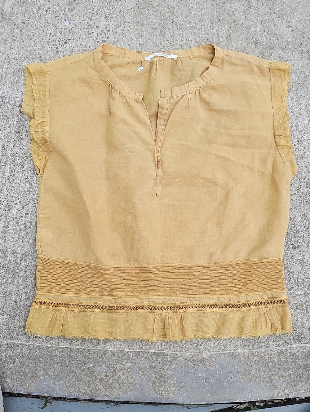 Pomandere Women’s Light Mustard  Short Sleeve Ruffle Hem Top